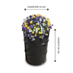 Bac à plantes en baril métal 60L – Jardinière industrielle upcyclée noire – Image 3