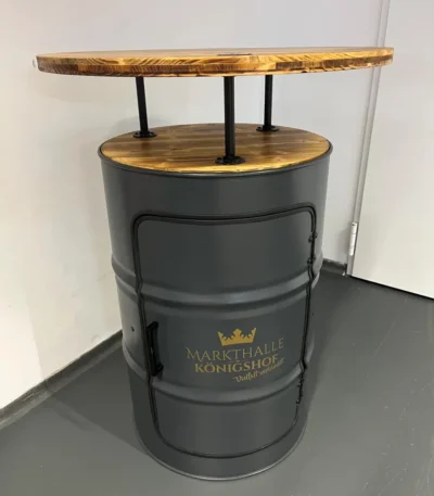 table de bar en tonneau métal upcyclé style loft industriel