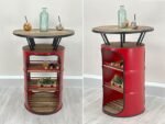 Table haute upcycling « Ed » – Tonneau métal recyclé avec rangements intégrés – Image 6