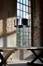 Lampe suspension industrielle en tonneau métal 200 L – Upcycling design atelier – Image 2