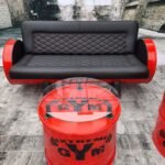 canapé industriel en fûts de pétrole recyclés personnalisé