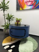 Table basse en tonneau métal recyclé 60L – Mobilier upcycling industriel – Image 2