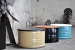 Table basse en baril métal upcyclé Ø60 cm design industriel