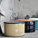 Table basse en baril métal upcyclé Ø60 cm design industriel