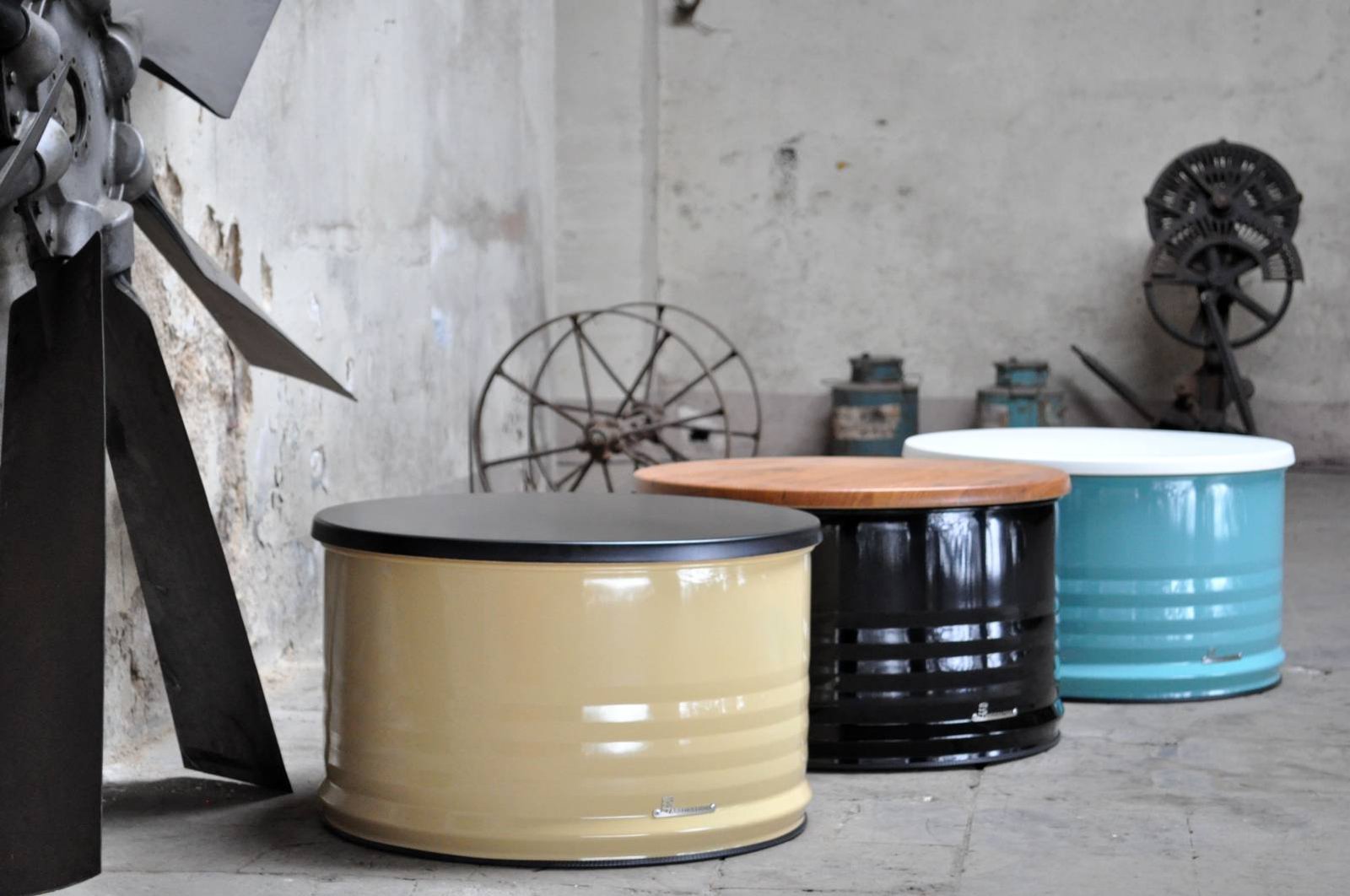 Table basse en baril métal upcyclé Ø60 cm design industriel Table basse en baril métal upcyclé Ø60 cm design industriel