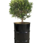 Bac à plantes en baril métal noir brillant 60 litres vue de face