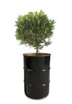 Bac à plantes en baril métal noir brillant 60 litres vue de face