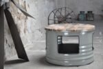 Table basse tonneau métal upcyclé Ø60 cm – Avec rangement intégré et finitions personnalisables – Image 3