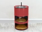 Lavabo en tonneau métal upcyclé avec bassin inox et étagères bois recyclé