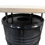 Mange-debout Upcycling 200L avec Plateau Bois 80 cm & Fonction Poubelle – Tonneau Métal Industriel – Image 4