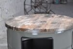 Table basse tonneau métal upcyclé Ø60 cm – Avec rangement intégré et finitions personnalisables – Image 2
