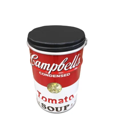 Tabouret tonneau métal Campbell 60L avec coussin noir en skaï