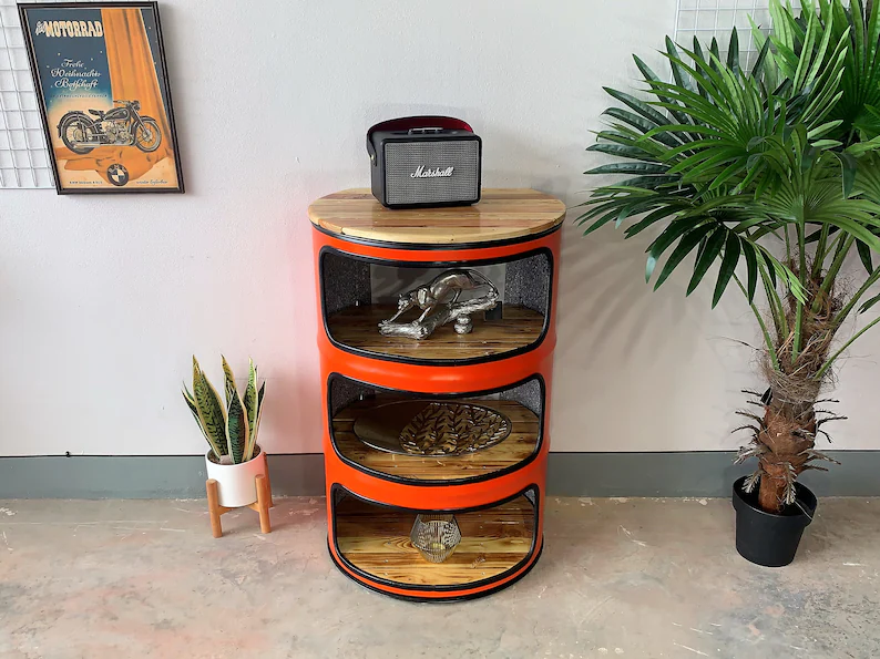 Étagère murale industrielle Mio en fût métal recyclé et bois de palette