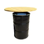 Mange-debout industriel en baril métal 200L avec plateau bois – Ø80 cm – Image 2