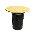 Mange-debout industriel en baril métal 200L avec plateau bois – Ø80 cm – Image 3