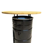 Mange-debout industriel en baril métal 200L avec plateau bois – Ø80 cm – Image 4