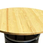 Plateau en bois laqué fixé sur tonneau métal 200L en mange-debout