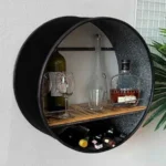 Étagère murale baril métal recyclé avec plateau en bois style industriel