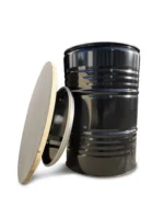 Mange-debout industriel en baril métal 200L avec plateau bois – Table haute upcycling – Image 3