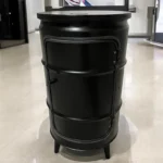 Meuble bar en fût métal upcyclé avec porte et étagères