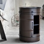 Armoire en tonneau métal 200L upcyclée avec finition industrielle