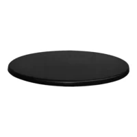 Plateau noir 80 cm installé sur fût métal 200 litres en mange-debout