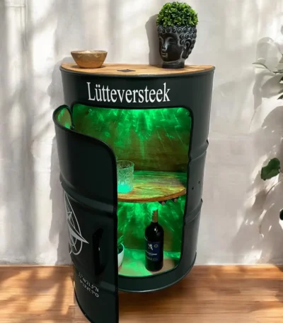 Étagère murale industrielle en tonneau métal recyclé Halbzeit avec étagères bois