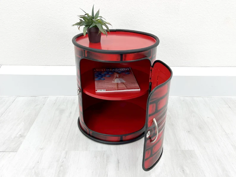 armoire ronde en baril métal upcyclé 50 litres finition mate