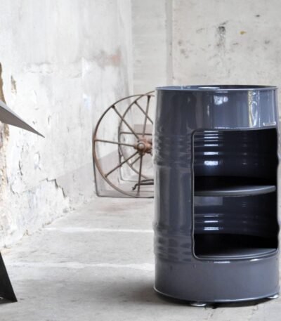 étagère industrielle en tonneau métal upcyclé 60 litres