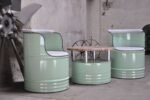 Sitzgruppe en tonneaux métal 200L – Salon upcyclé avec 2 ou 3 fauteuils et table personnalisable – Image 2