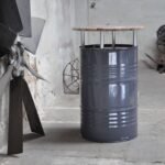 table haute tonneau métal 200L design industriel extérieur