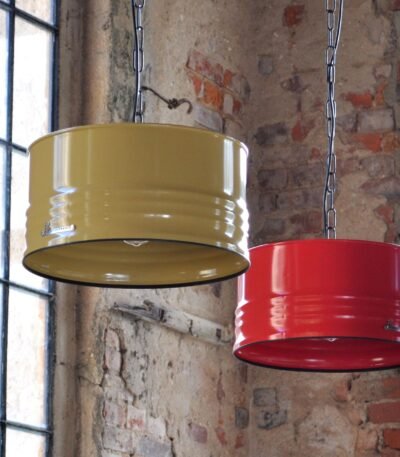 Lampe suspension industrielle en tonneau métal 60L finition noire