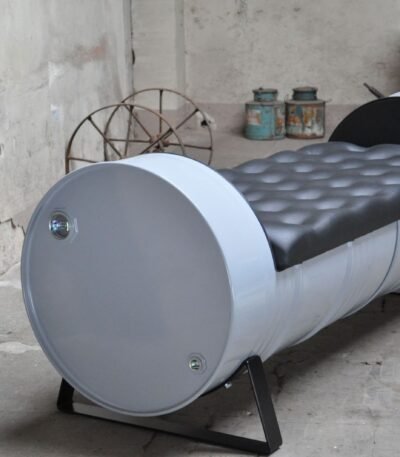 Banc industriel 3 places en tonneaux métal 200L upcyclés