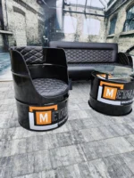 Salon Upcycling en Fûts Métal – Canapé, 2 Fauteuils & Table Basse Personnalisables – Image 2