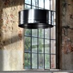 Lampe suspension industrielle en tonneau métal 200 litres finition acier brossé