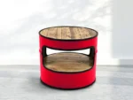 Table basse fût pétrolier recyclé Otto noir avec plateau en bois flammé