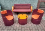 Salon Upcycling en Fûts Métal – Canapé, 2 Fauteuils & Table Basse Personnalisables – Image 3