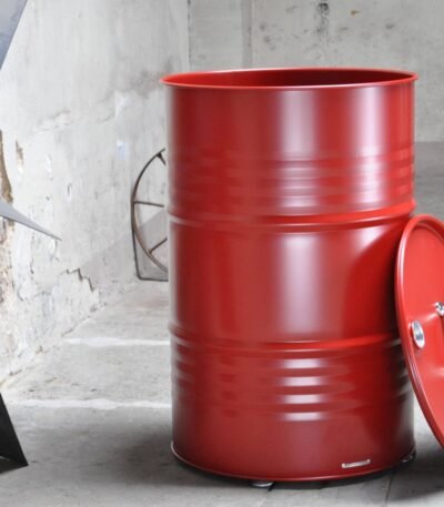 poubelle upcycling 200 litres en baril métal design industriel