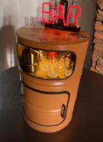 Bar en Baril Métal Upcyclé – Meuble Bar Industriel Lumineux avec Rangement – Image 3
