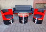 Salon Upcycling en Fûts Métal – Canapé, 2 Fauteuils & Table Basse Personnalisables – Image 4
