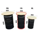 Table debout industrielle en baril métal 120L avec plateau bois – Mange-debout upcycling – Image 3