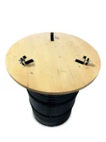 Plateau en bois pour tonneau métal 200L – Transformation mange-debout upcycling (Ø 80 cm) – Image 4