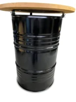 Plateau en bois pour tonneau métal 200L – Transformation mange-debout upcycling (Ø 80 cm) – Image 5