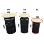 Mange-debout industriel en fût métal 60L avec plateau bois – Table haute upcycling design – Image 2