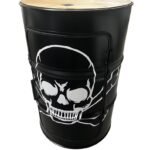 Armoire tonneau métal upcyclée avec porte et étagères vue de face