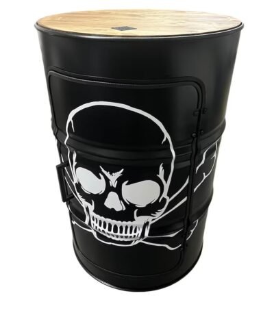 Armoire tonneau métal upcyclée avec porte et étagères vue de face