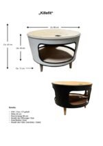 Table basse upcycling en baril métal – 3 ouvertures avec étagères et pieds bois – Image 2