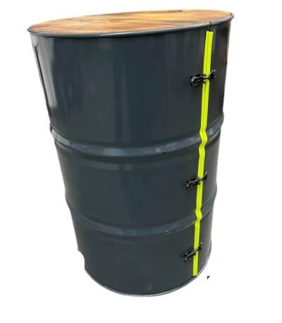 Bar en tonneau métal upcyclé finition anthracite design industriel