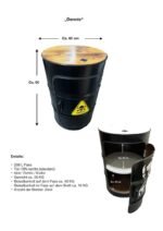 Tonneau métal upcyclé avec double étagère – Meuble industriel éco-responsable 208 L – Image 2