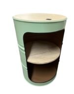 Tonneau métal upcyclé avec double étagère – Meuble industriel éco-responsable 208 L – Image 3